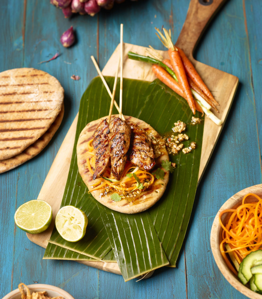 South American Flat Breads with Sticky Lime & Chilli Chicken & Cashew Nutty Dressing illustration