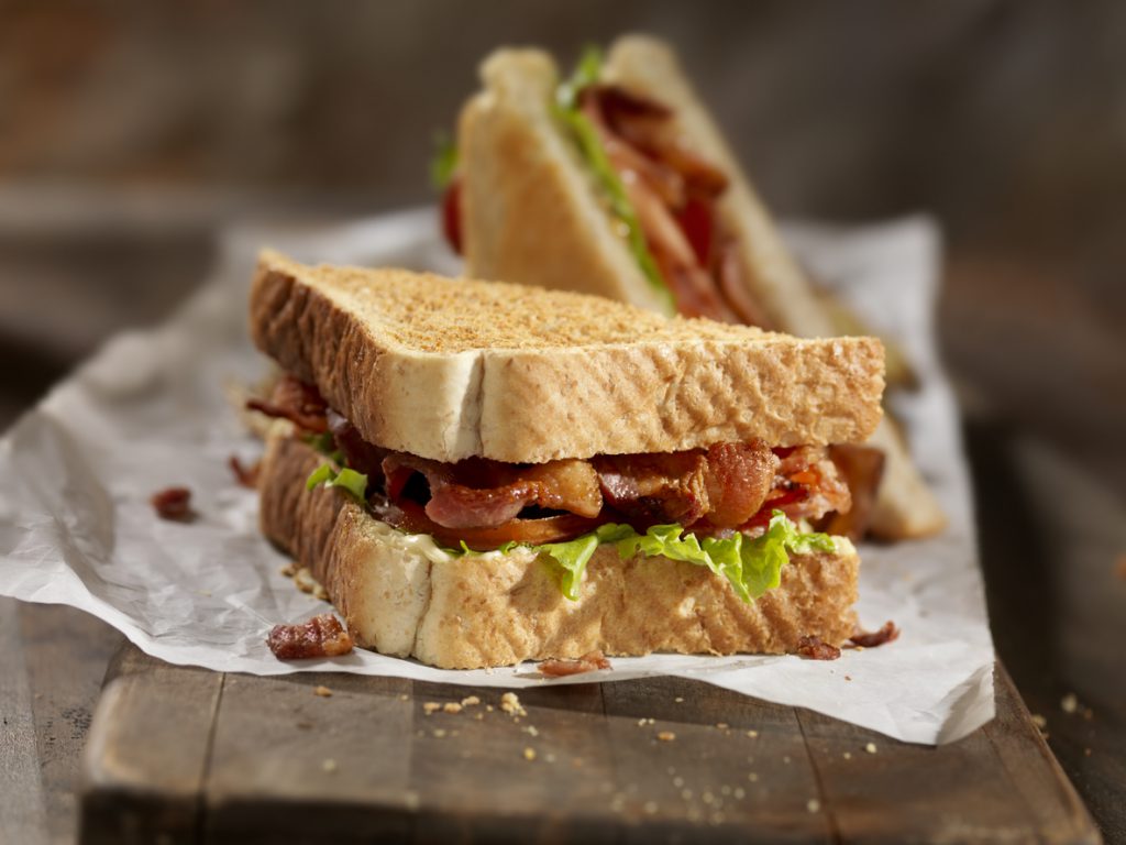 BLT Sandwich with French Fries Bacon, Lettuce and Tomato Sandwich with Mayo and French Fries