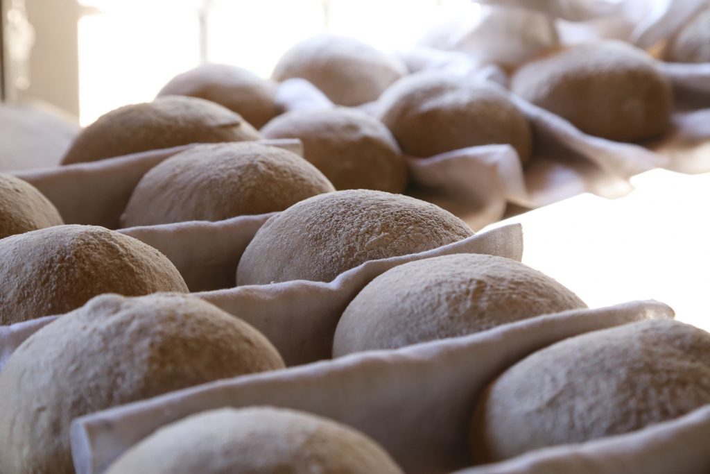 Fresh white bread buns