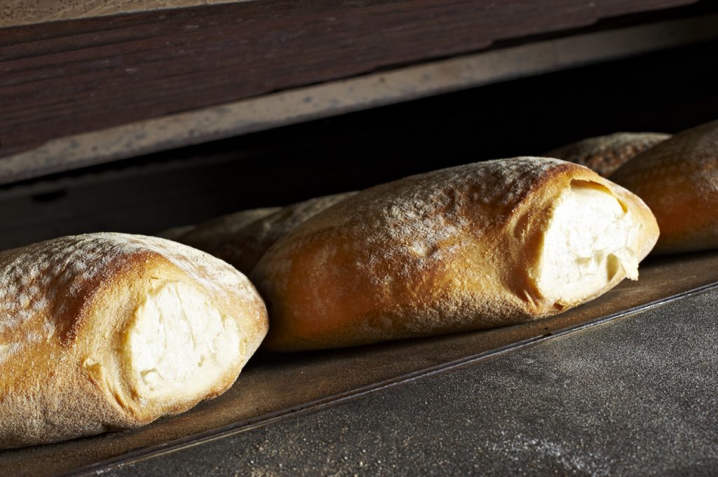 bread in oven while baking