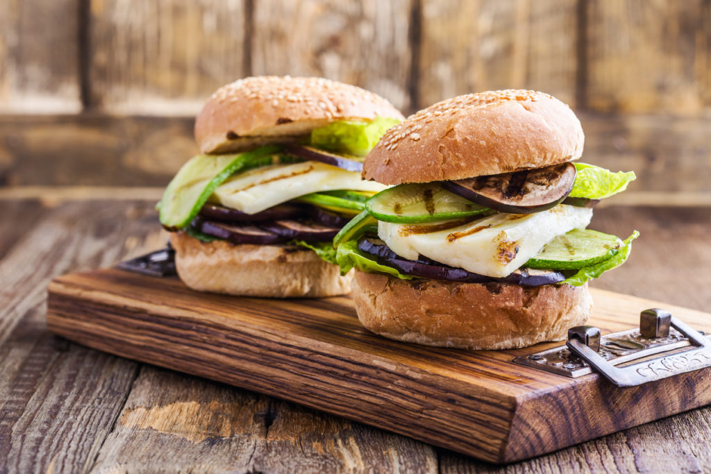 Grilled vegetable and haloumi burger with romaine lettuce gorgeous burgers!